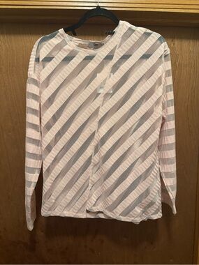 Zara Sheer Striped Long Sleeve Top - Pale Pink & White